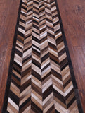 Brown Chevron Natural Cowhide Hand Stitched Patchwork Runner Rug - 2' 6" X 12' 0"