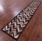 Brown Chevron Natural Cowhide Hand Stitched Patchwork Runner Rug - 2' 6" X 12' 0"