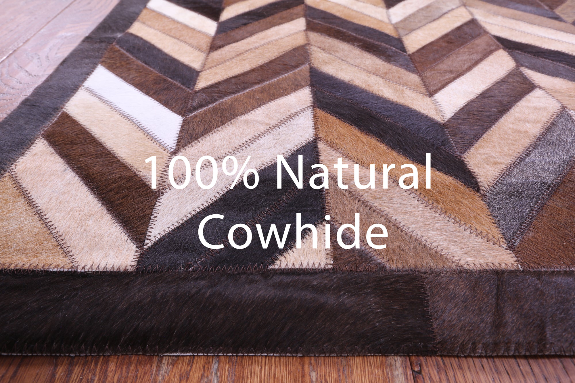 Brown Chevron Natural Cowhide Hand Stitched Patchwork Runner Rug - 2' 6" X 12' 0"