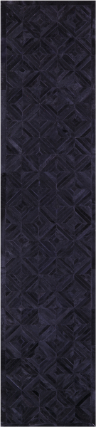 Black Natural Cowhide Hand Stitched Patchwork Runner Rug - 2' 6" X 12' 0"
