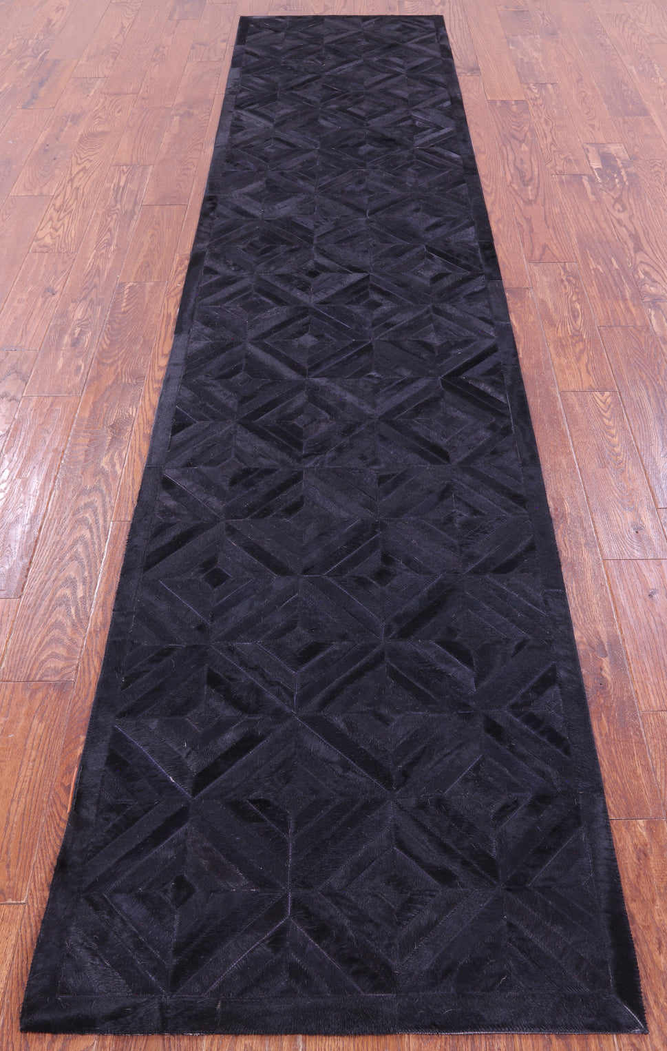 Black Natural Cowhide Hand Stitched Patchwork Runner Rug - 2' 6" X 12' 0"