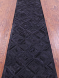Black Natural Cowhide Hand Stitched Patchwork Runner Rug - 2' 6" X 12' 0"
