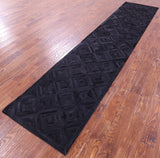 Black Natural Cowhide Hand Stitched Patchwork Runner Rug - 2' 6" X 12' 0"