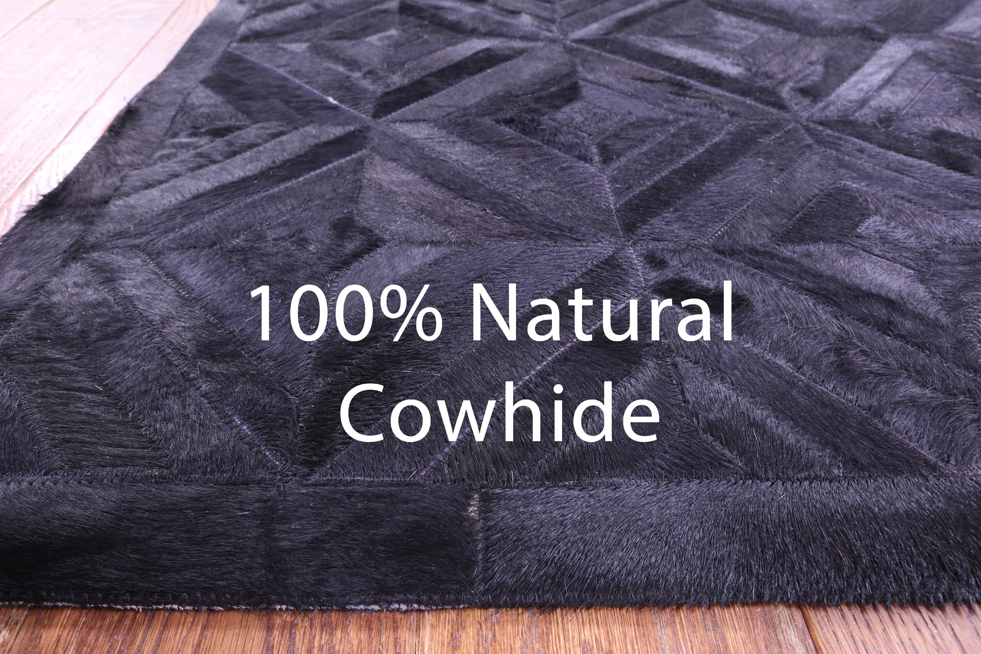 Black Natural Cowhide Hand Stitched Patchwork Runner Rug - 2' 6" X 12' 0"