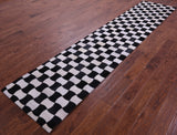 Black & White Natural Cowhide Hand Stitched Patchwork Runner Rug - 2' 6" X 12' 0"