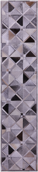 Grey Natural Cowhide Hand Stitched Patchwork Runner Rug - 2' 6" X 12' 0"