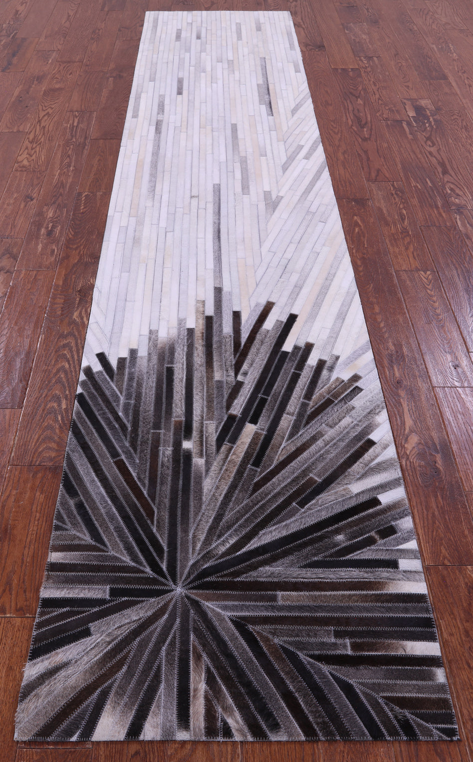 Brown & White Natural Cowhide Hand Stitched Patchwork Runner Rug - 2' 6" X 12' 0"