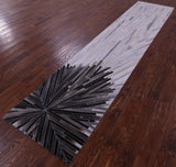 Brown & White Natural Cowhide Hand Stitched Patchwork Runner Rug - 2' 6" X 12' 0"