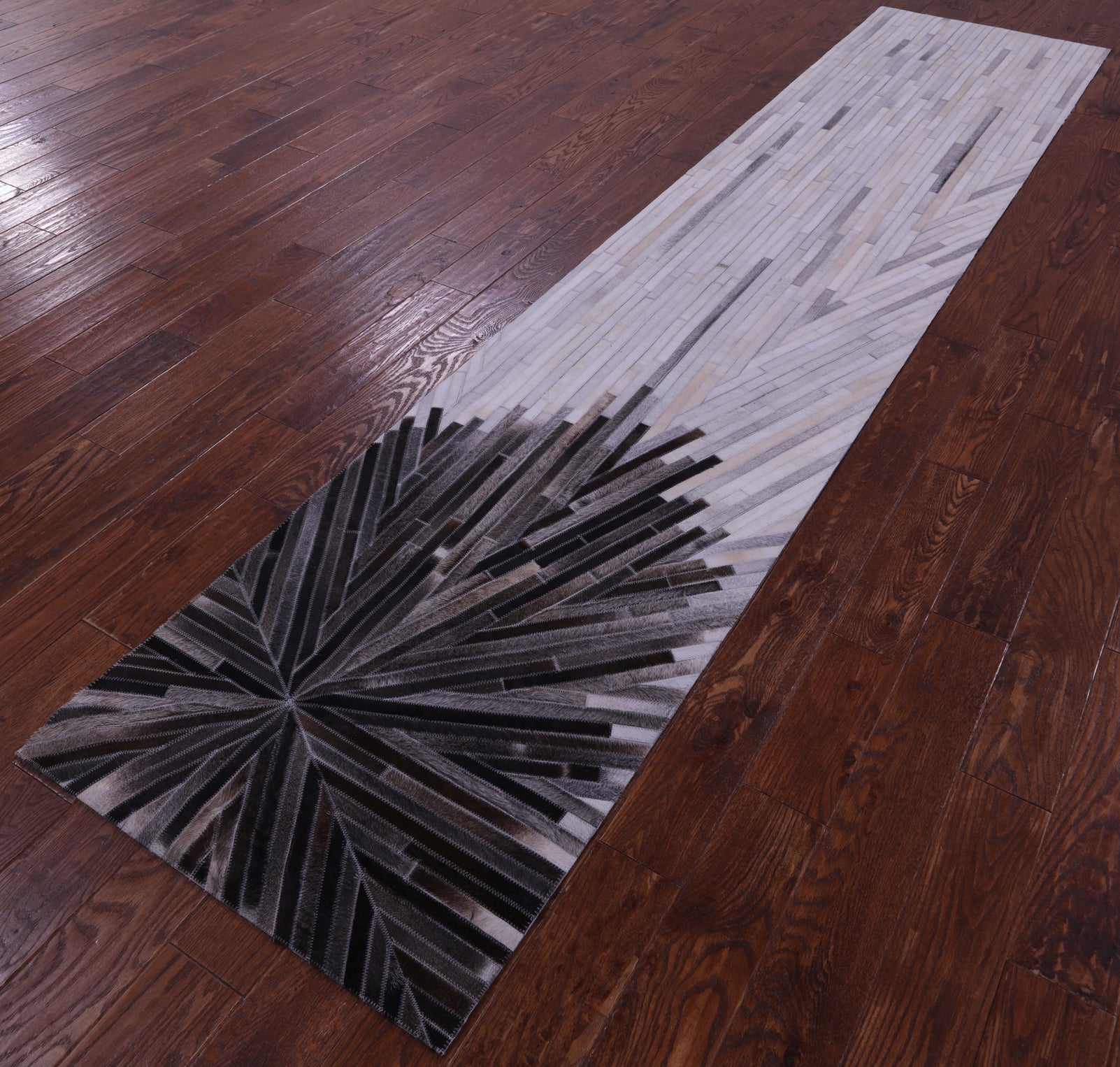 Brown & White Natural Cowhide Hand Stitched Patchwork Runner Rug - 2' 6" X 12' 0"