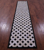 Black & White Natural Cowhide Hand Stitched Patchwork Runner Rug - 2' 6" X 12' 0"