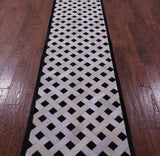 Black & White Natural Cowhide Hand Stitched Patchwork Runner Rug - 2' 6" X 12' 0"