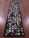 Brown & White Natural Cowhide Hand Stitched Patchwork Runner Rug - 2' 6" X 12' 0"