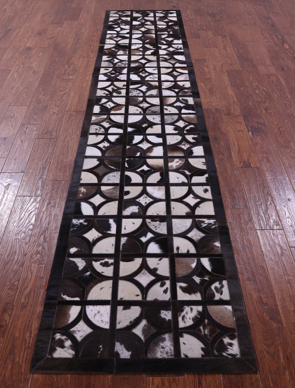 Brown & White Natural Cowhide Hand Stitched Patchwork Runner Rug - 2' 6" X 12' 0"