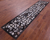 Brown & White Natural Cowhide Hand Stitched Patchwork Runner Rug - 2' 6" X 12' 0"