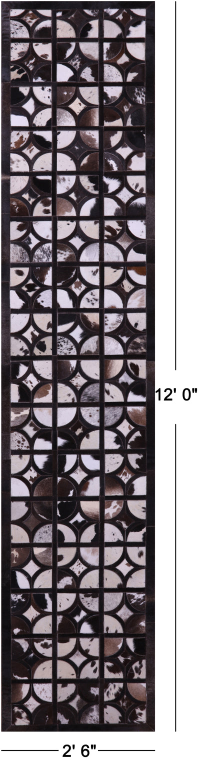 Brown & White Natural Cowhide Hand Stitched Patchwork Runner Rug - 2' 6" X 12' 0"