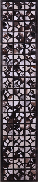Brown & White Natural Cowhide Hand Stitched Patchwork Runner Rug - 2' 6" X 12' 0"
