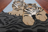 Blue Tiger Design Hand-Tufted Wool Rug - 4' 0" X 6' 0"