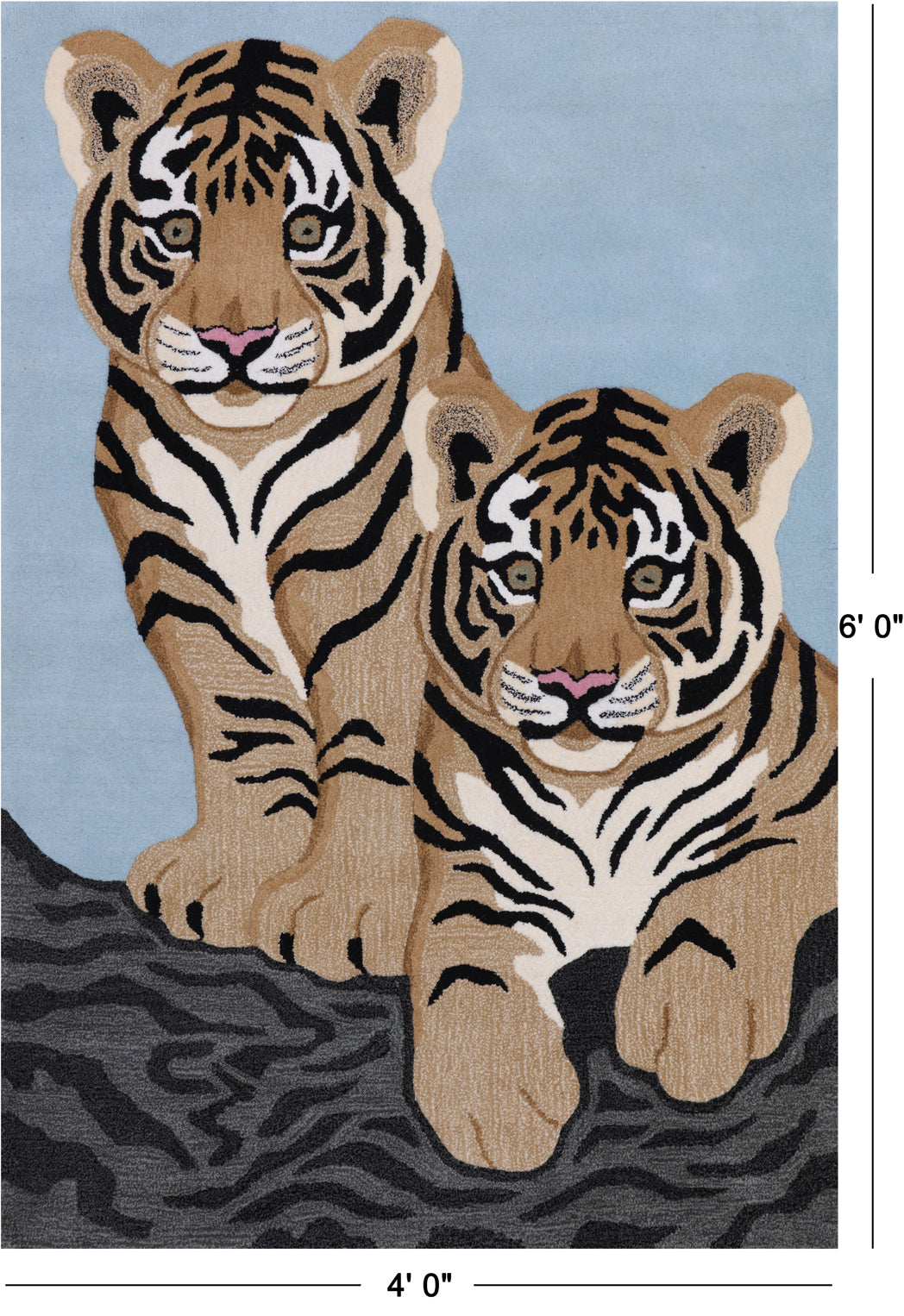 Blue Tiger Design Hand-Tufted Wool Rug - 4' 0" X 6' 0"
