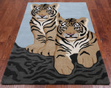 Blue Tiger Design Hand-Tufted Wool Rug - 4' 0" X 6' 0"