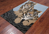 Blue Tiger Design Hand-Tufted Wool Rug - 4' 0" X 6' 0"