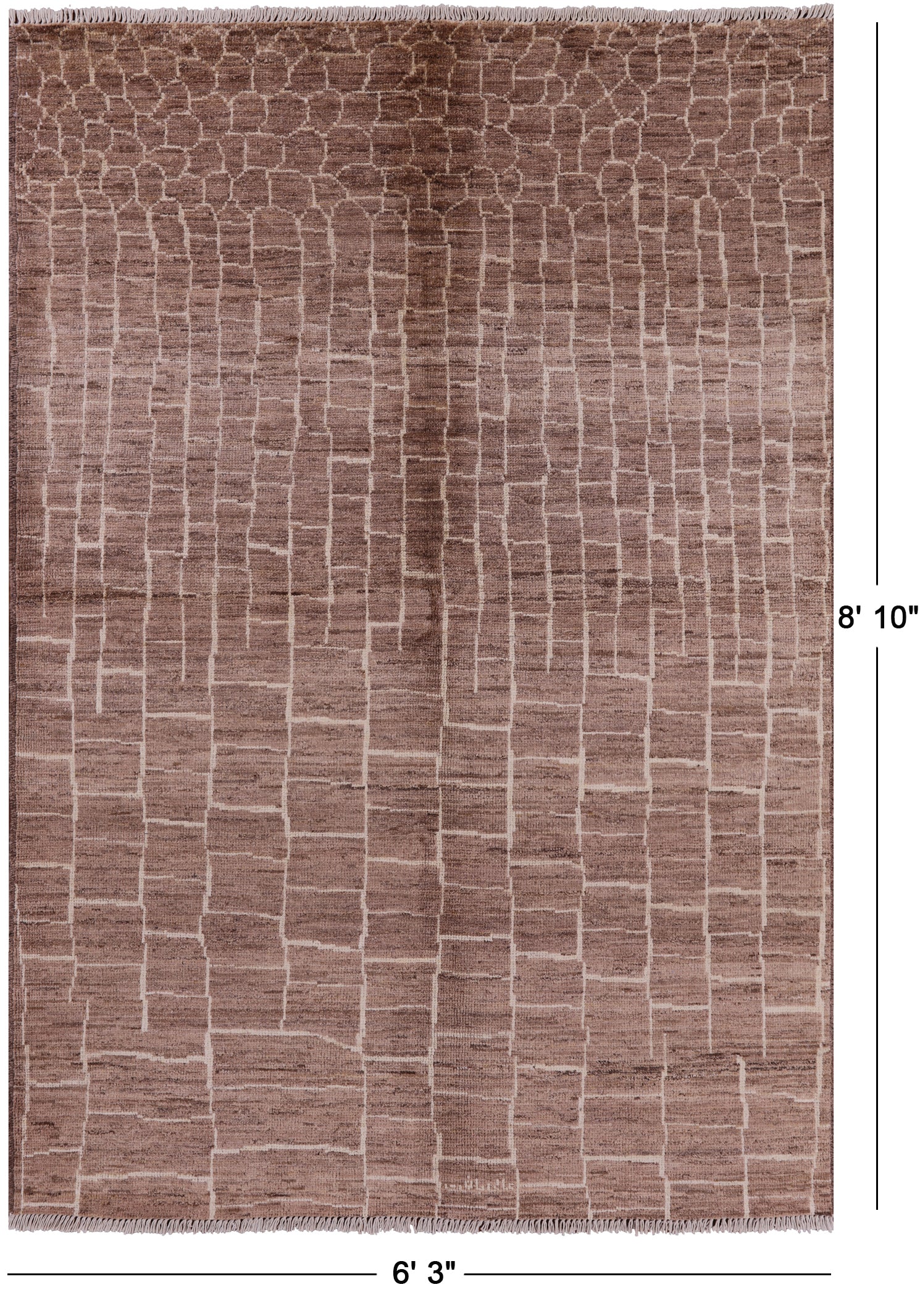 Brown Tribal Moroccan Hand Knotted Rug - 6' 3" X 8' 10" - Golden Nile