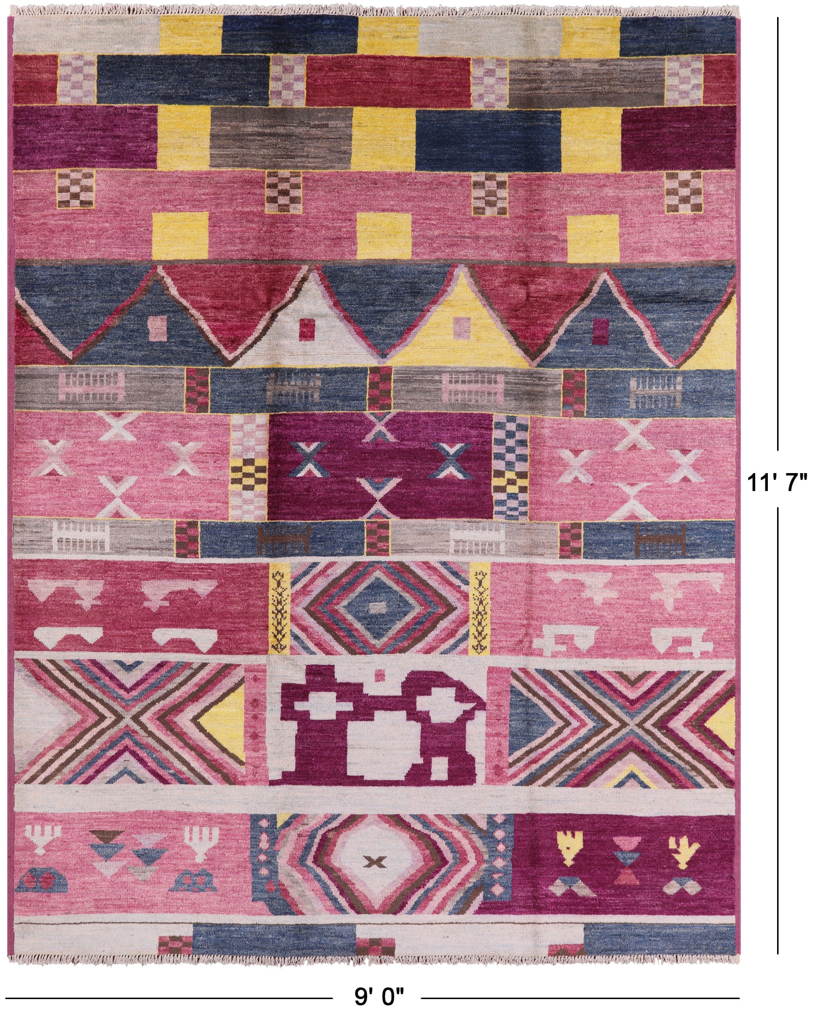 Navajo Design Moroccan Hand Knotted Wool Rug - 9' 0" X 11' 7" - Golden Nile