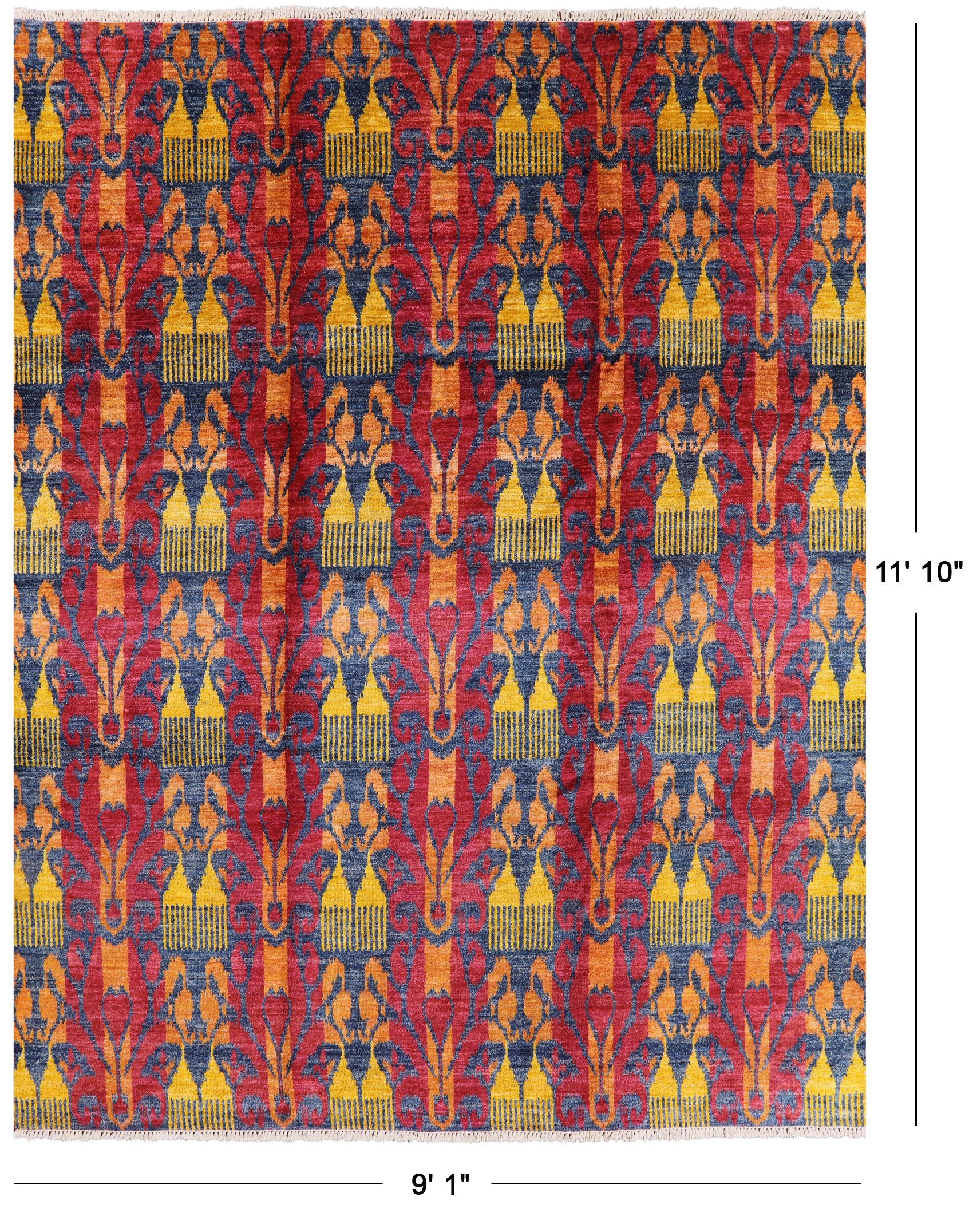 Ikat Hand Knotted Wool Rug - 9' 1" X 11' 10" - Golden Nile