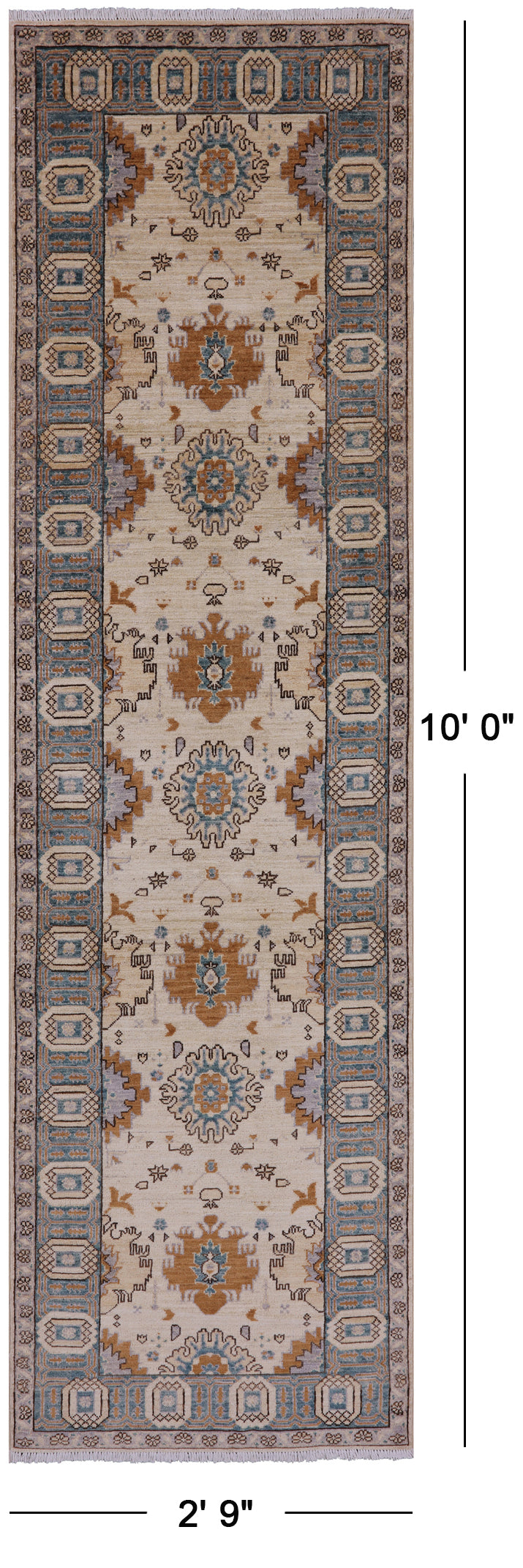 Ivory Fine Serapi Hand Knotted Runner Rug - 2' 9" X 10' 0" - Golden Nile