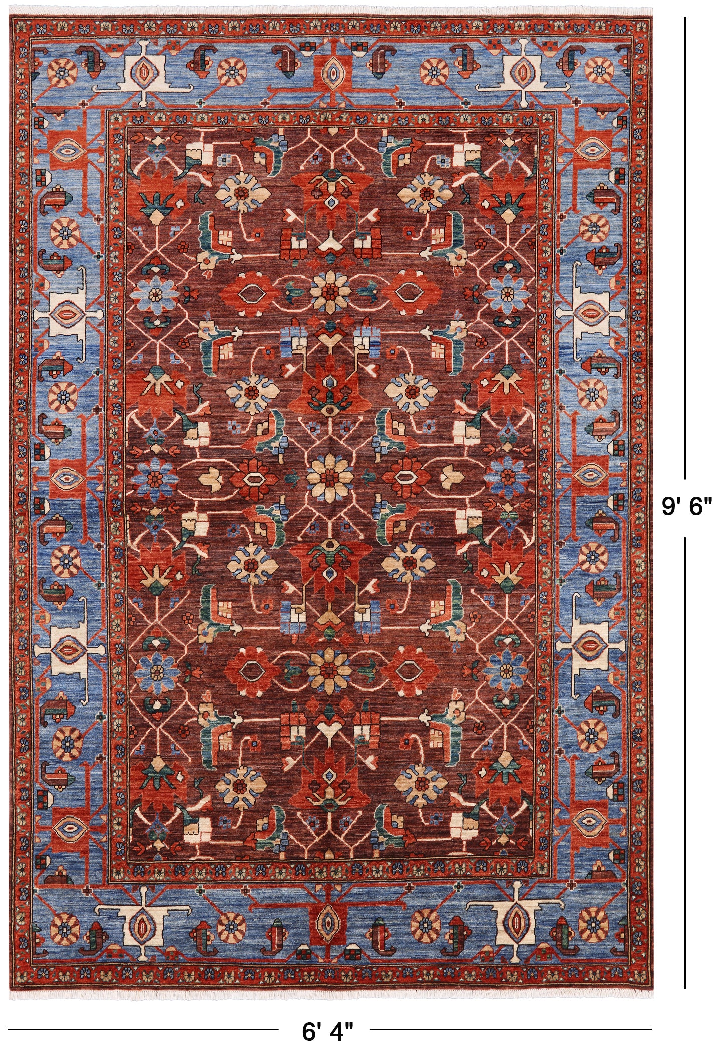 Fine Serapi Hand Knotted Area Rug - 6' 4" X 9' 6" - Golden Nile