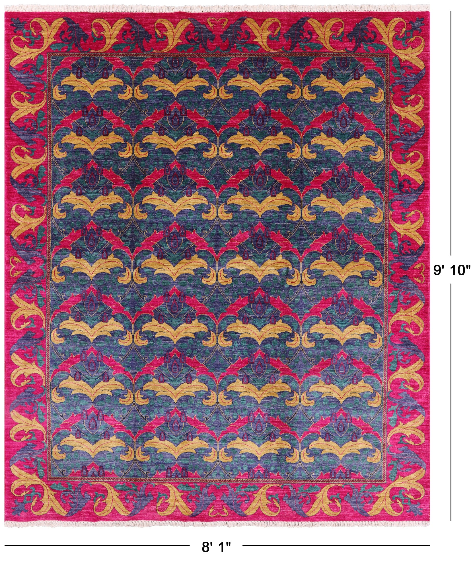 Blue William Morris Hand Knotted Area Rug - 8' 1" X 9' 10" - Golden Nile