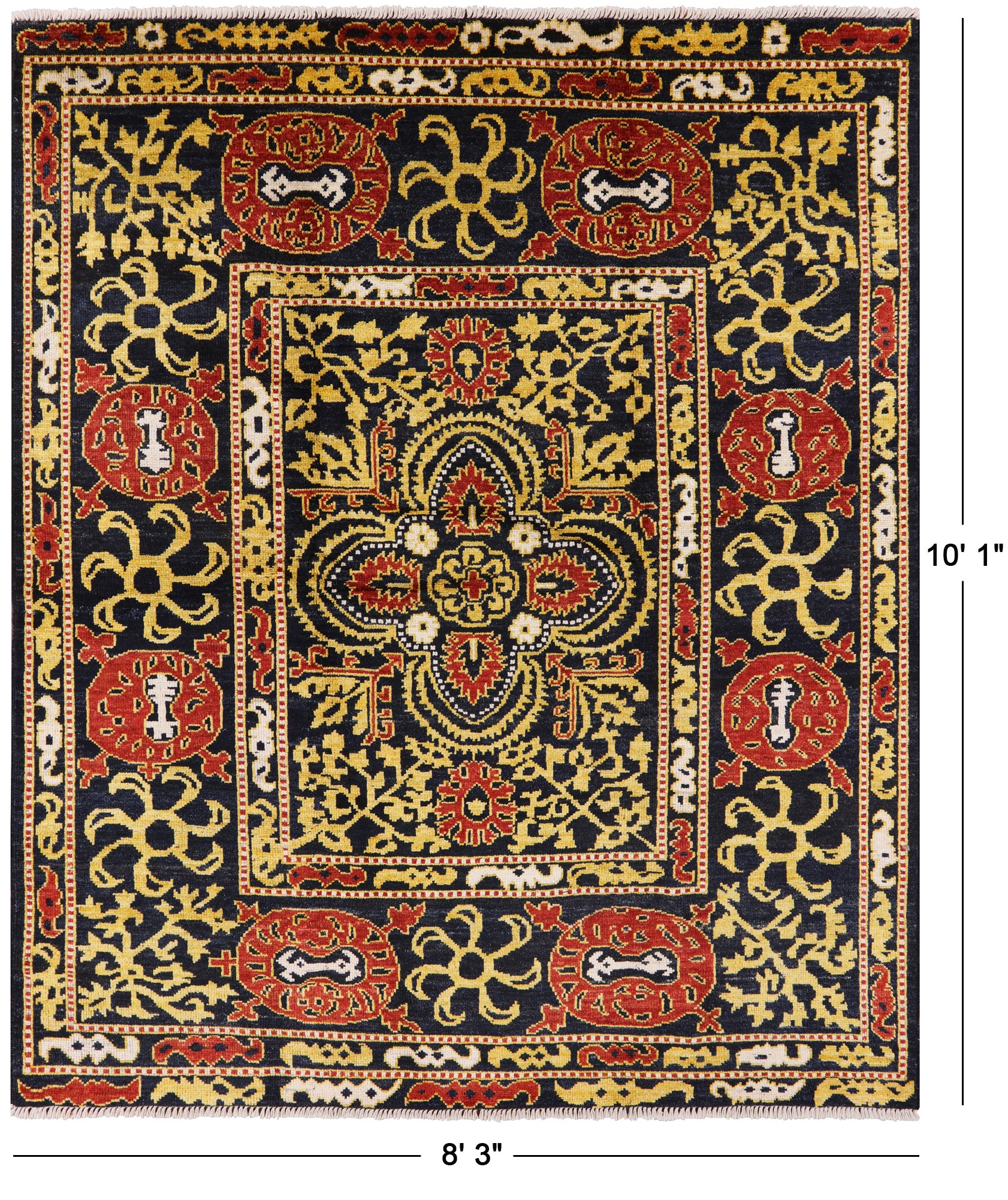 Black William Morris Hand Knotted Wool Area Rug - 8' 3" X 10' 1" - Golden Nile