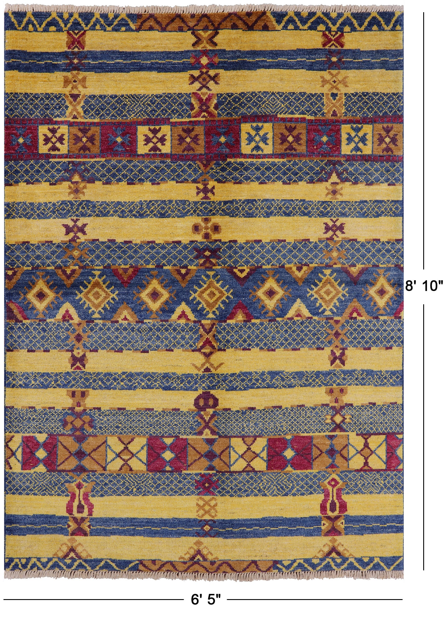 Tribal Moroccan Hand Knotted Wool Area Rug - 6' 5" X 8' 10" - Golden Nile