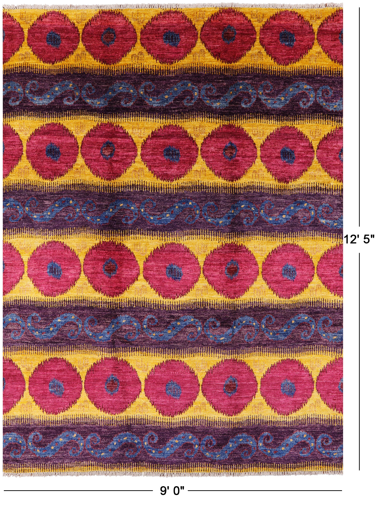 Ikat Hand Knotted Wool Area Rug - 9' 0" X 12' 5" - Golden Nile