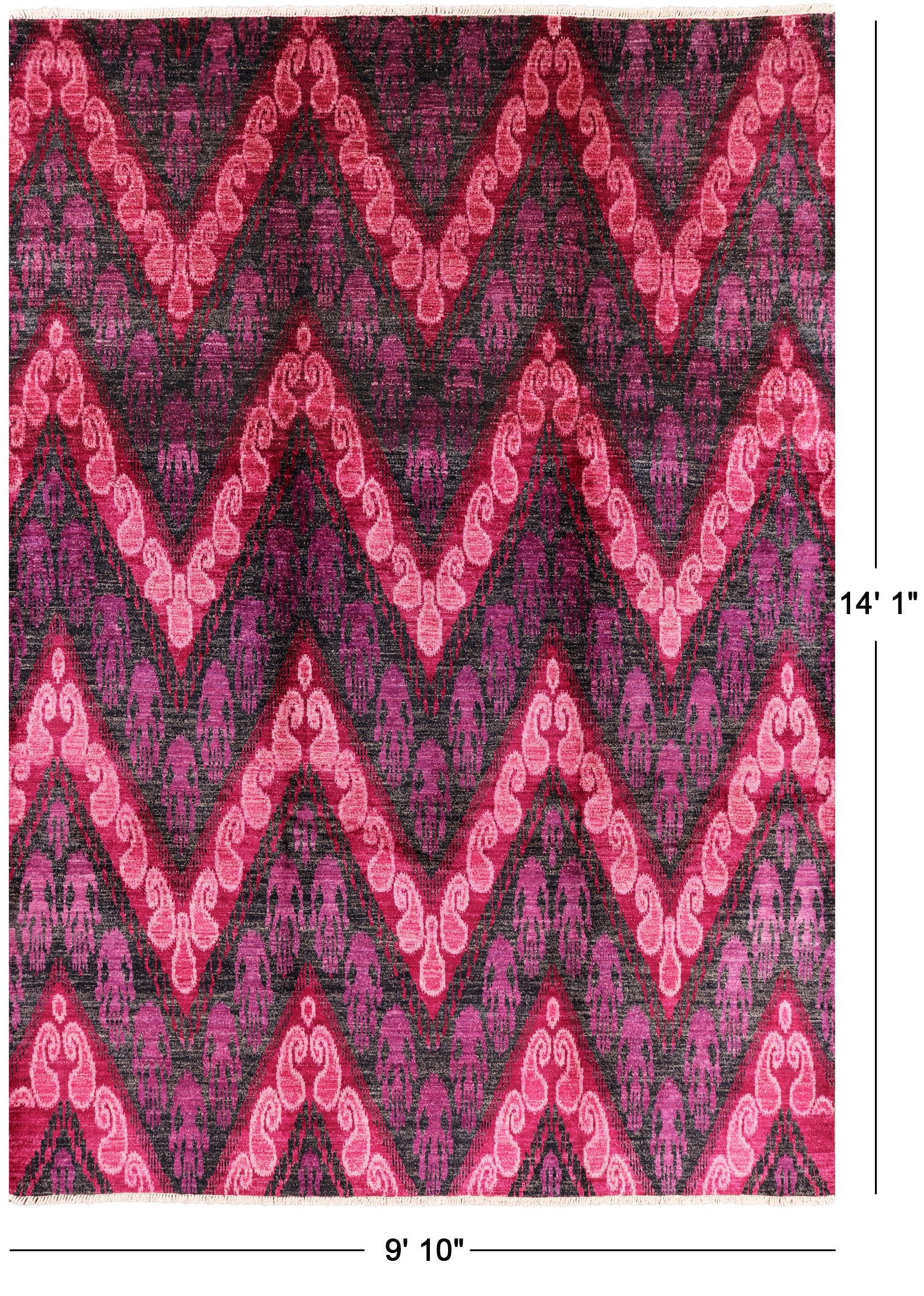 Ikat Hand Knotted Wool Rug - 9' 10" X 14' 1" - Golden Nile