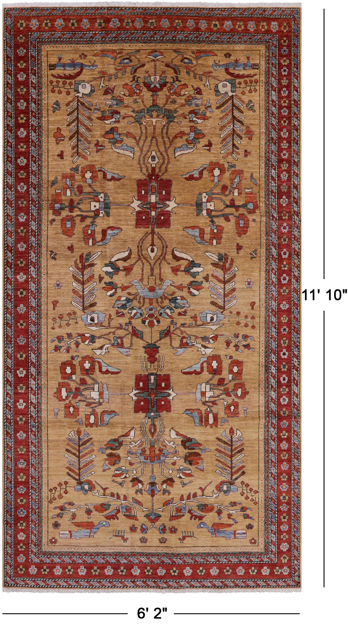 Fine Serapi Hand Knotted Rug - 6' 2" X 11' 10" - Golden Nile