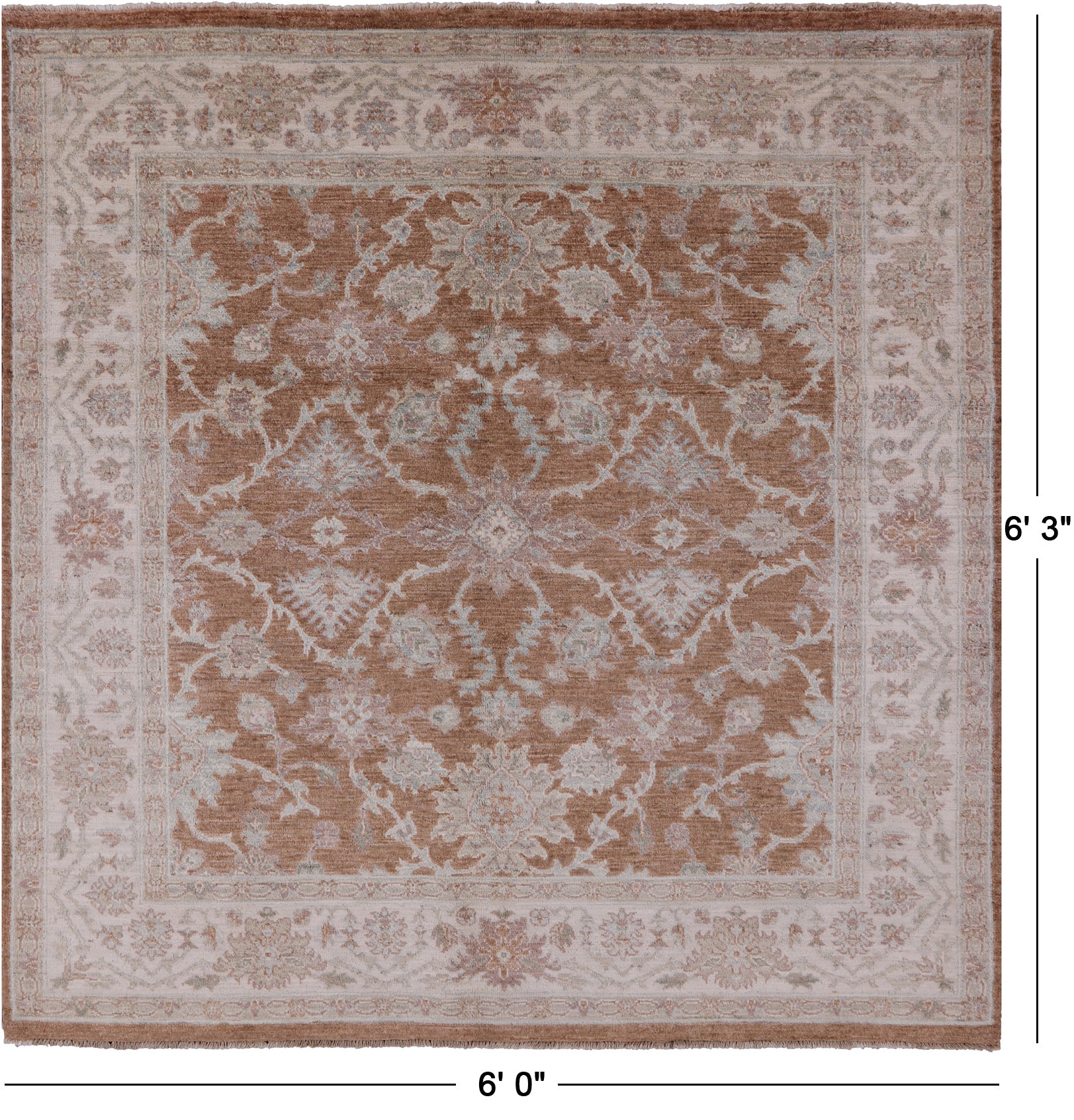 Square Peshawar Hand Knotted Wool Rug - 6' 0" X 6' 3" - Golden Nile