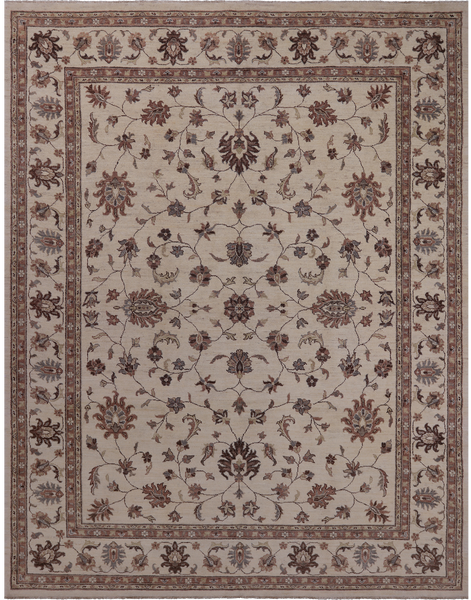Ivory Peshawar Hand Knotted Area Rug - 8' 3" X 10' 6"