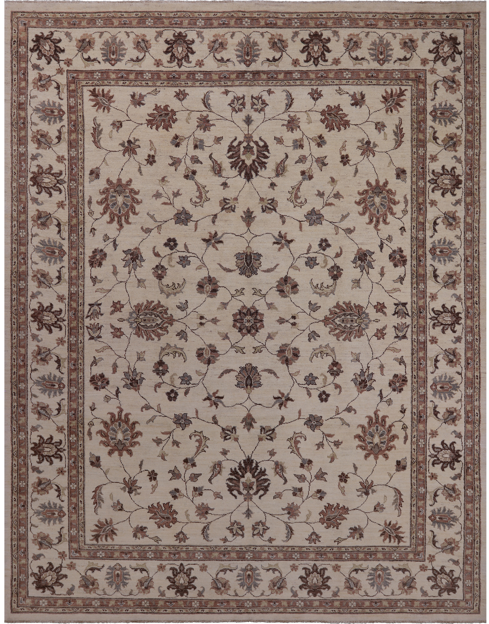 Ivory Peshawar Hand Knotted Area Rug - 8' 3" X 10' 6"