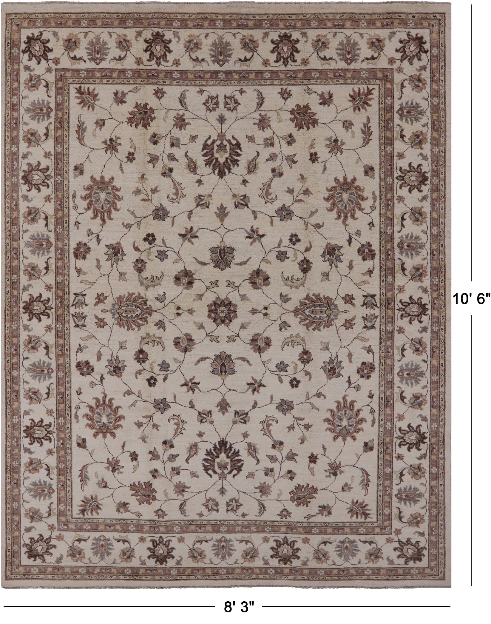 Ivory Peshawar Hand Knotted Area Rug - 8' 3" X 10' 6" - Golden Nile