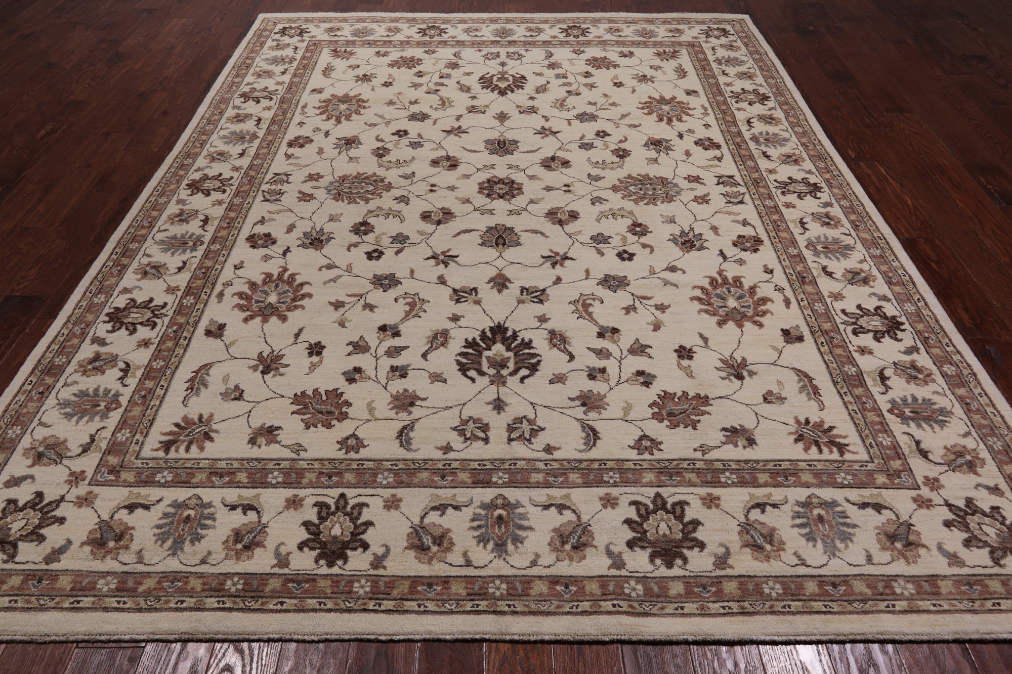 Ivory Peshawar Hand Knotted Area Rug - 8' 3" X 10' 6"