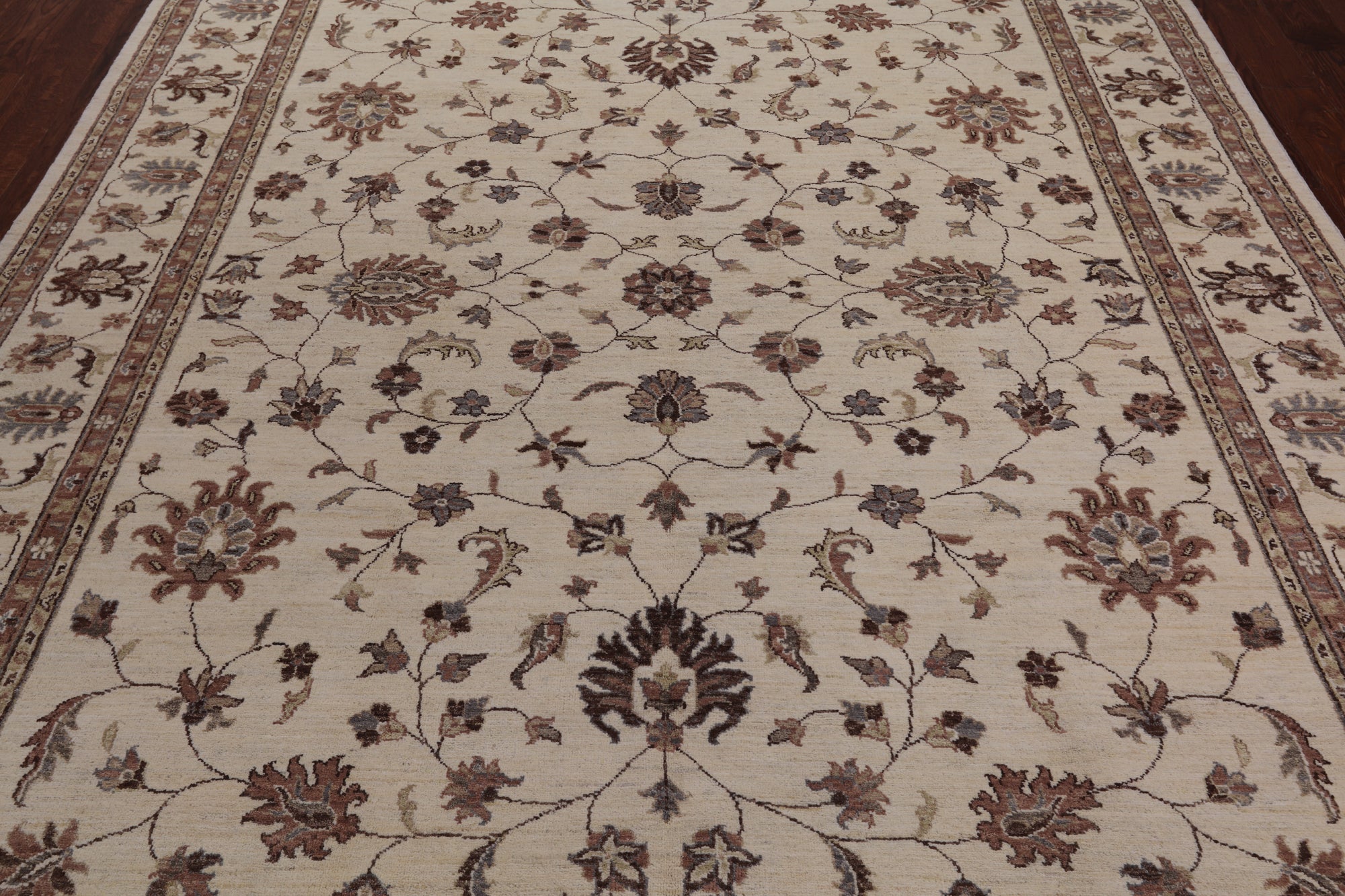 Ivory Peshawar Hand Knotted Area Rug - 8' 3" X 10' 6"