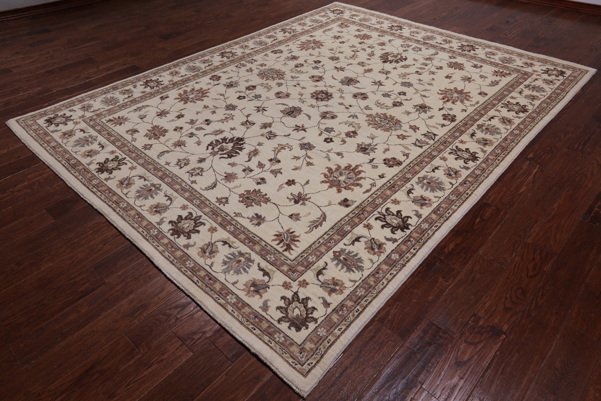 Ivory Peshawar Hand Knotted Area Rug - 8' 3" X 10' 6"