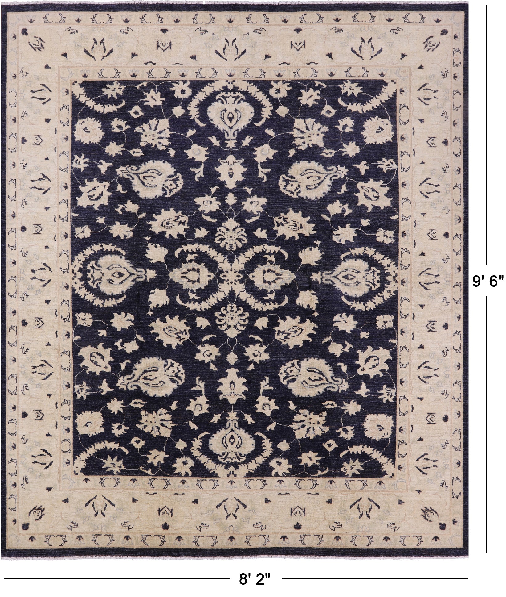 Blue Peshawar Hand Knotted Area Rug - 8' 2" X 9' 6" - Golden Nile
