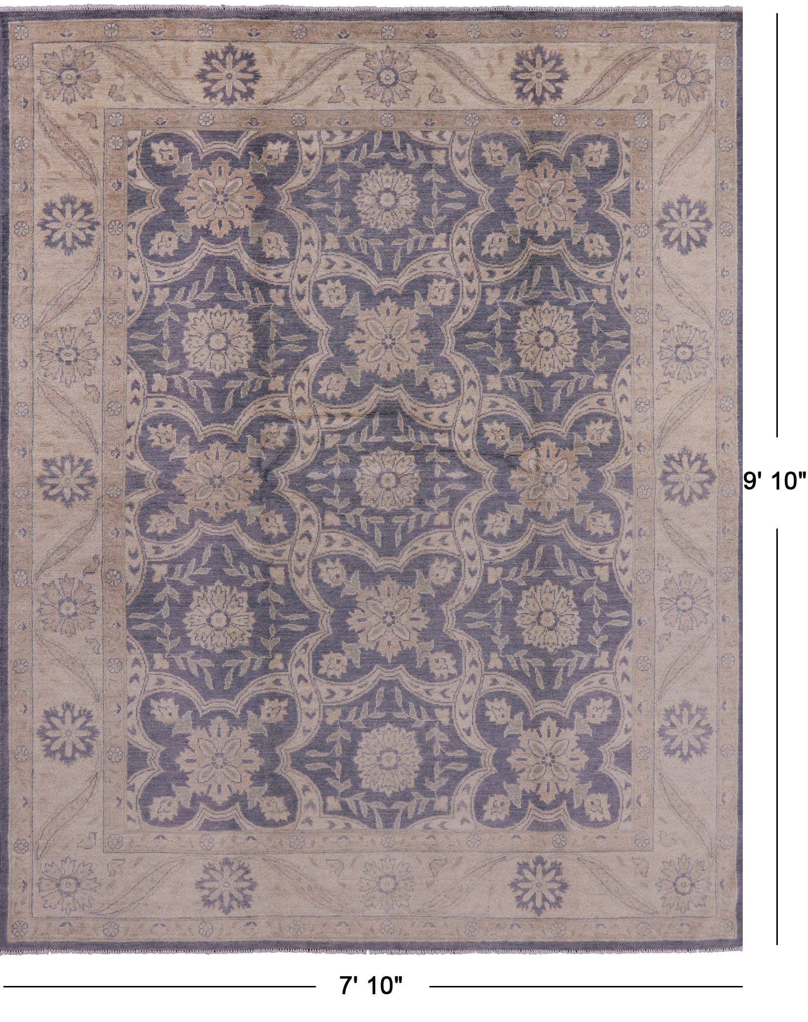 Peshawar Hand Knotted Wool Rug - 7' 10" X 9' 10" - Golden Nile