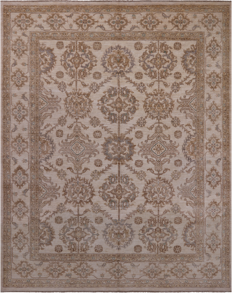 Ivory Peshawar Hand Knotted Rug - 7' 10" X 10' 1"