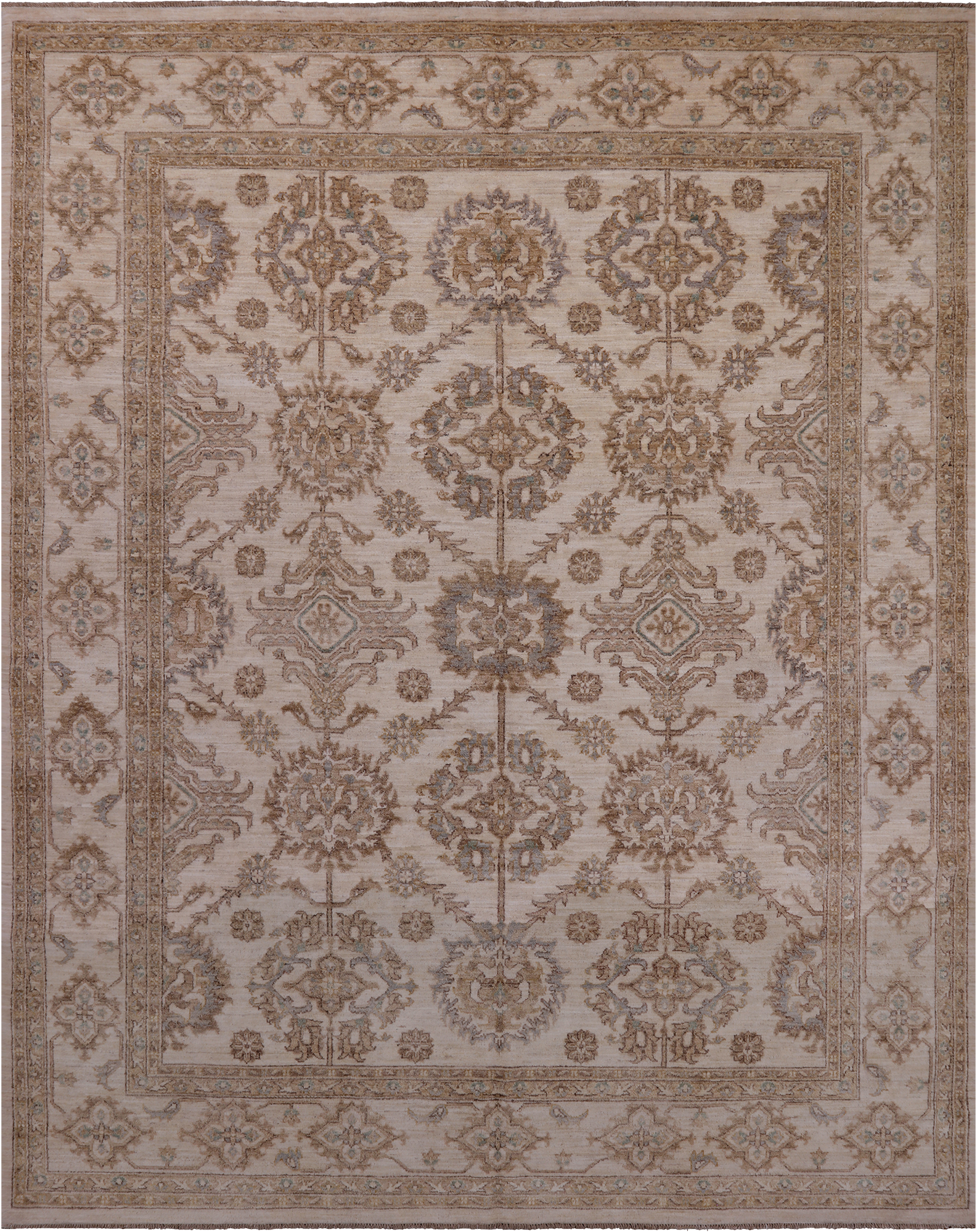 Ivory Peshawar Hand Knotted Rug - 7' 10" X 10' 1"