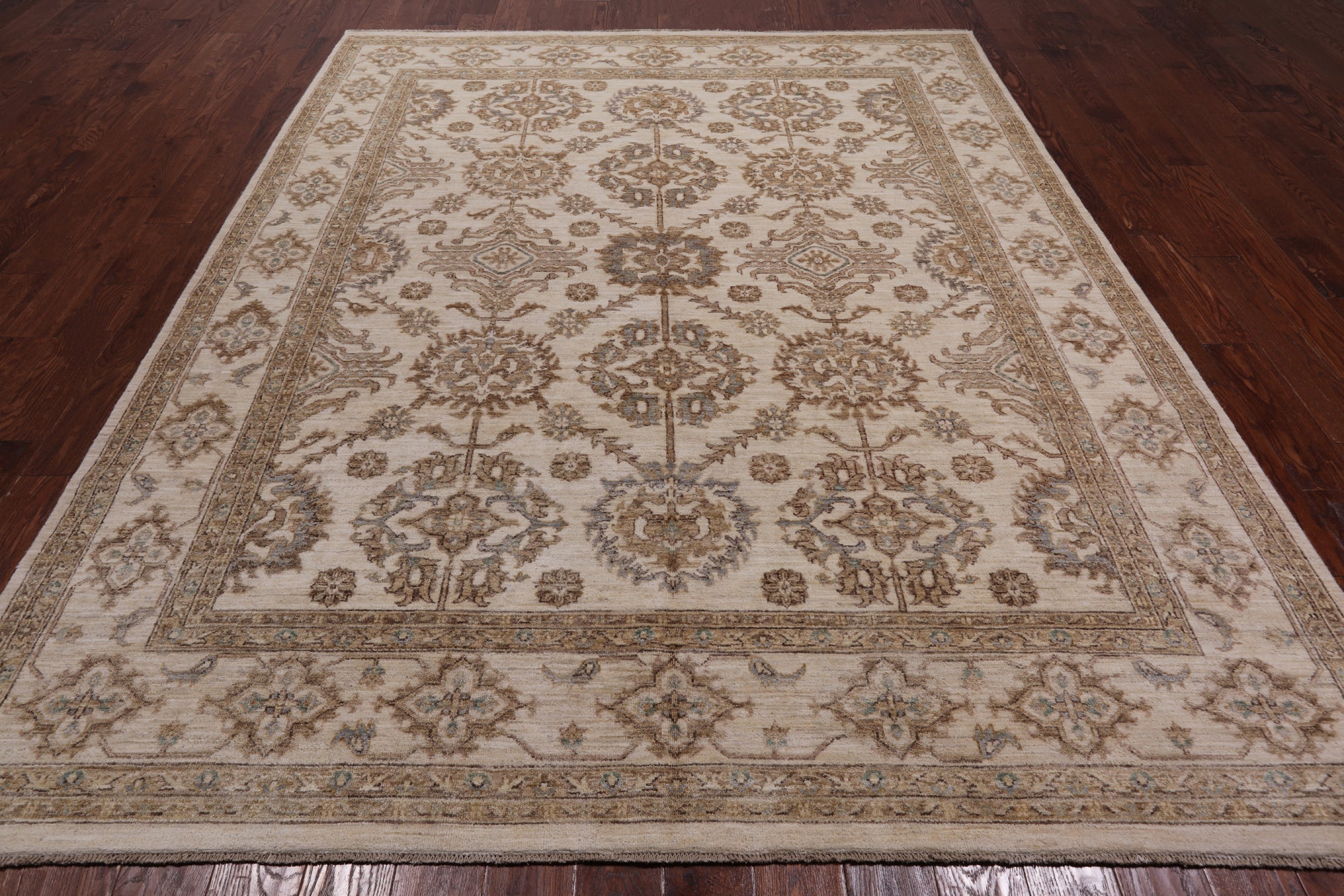 Ivory Peshawar Hand Knotted Rug - 7' 10" X 10' 1"