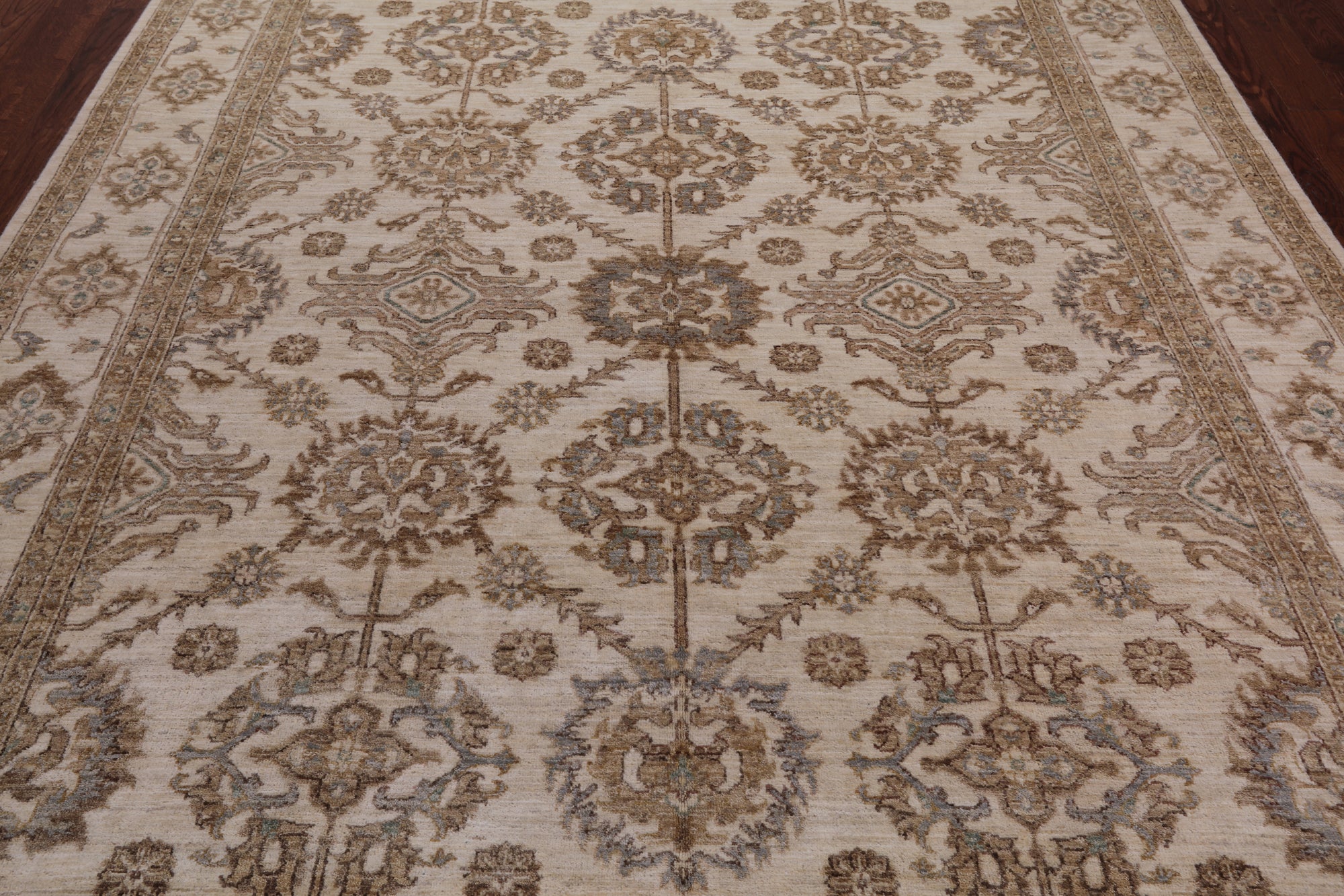 Ivory Peshawar Hand Knotted Rug - 7' 10" X 10' 1"