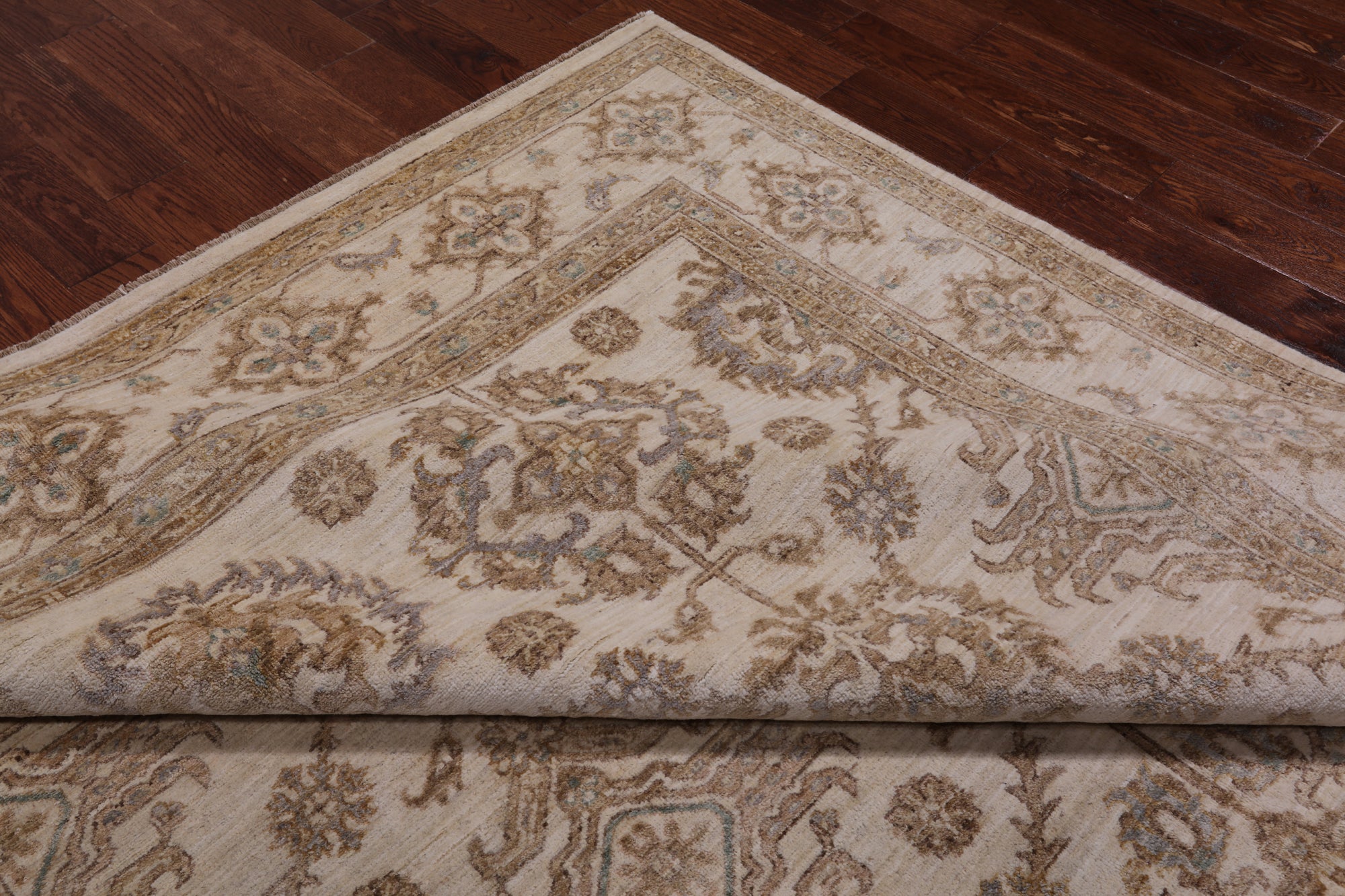 Ivory Peshawar Hand Knotted Rug - 7' 10" X 10' 1"