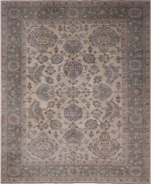 Ivory Peshawar Handmade  Wool Area Rug - 8' 2" X 9' 9"